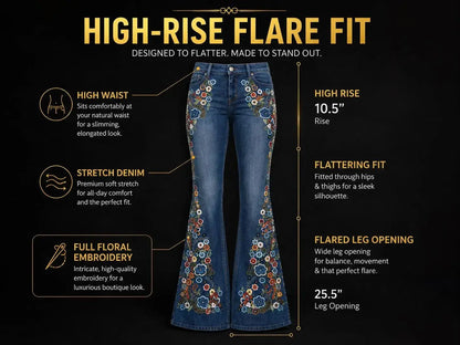 Women's Floral Embroidered Flare Jeans – Boutique-Inspired Stretch Denim JuChachaShop