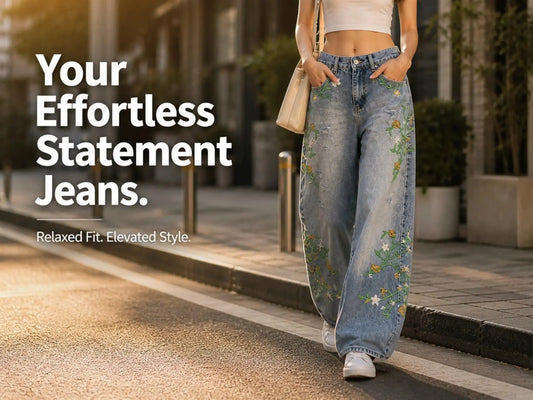 Wide Leg Floral Jeans for Women JuChachaShop