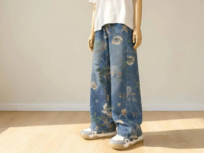 Floral Wide Leg Jeans – Relaxed Streetwear Denim JuChachaShop
