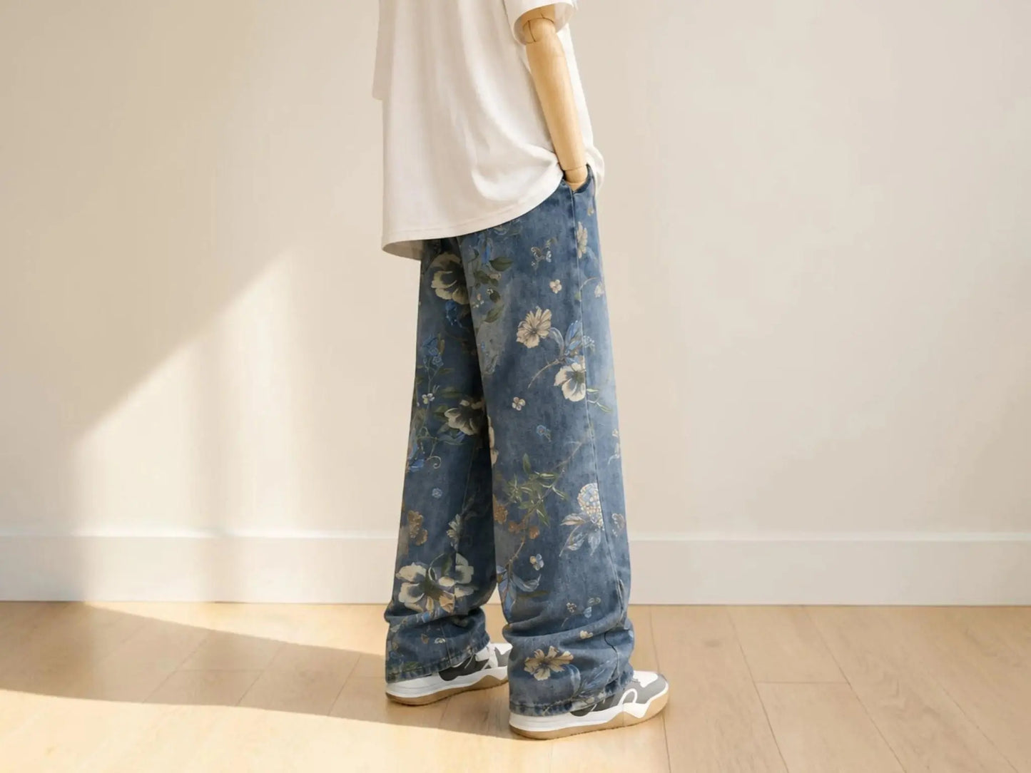 Floral Wide Leg Jeans – Relaxed Streetwear Denim JuChachaShop