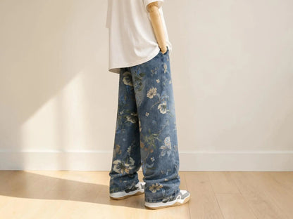 Floral Wide Leg Jeans – Relaxed Streetwear Denim JuChachaShop