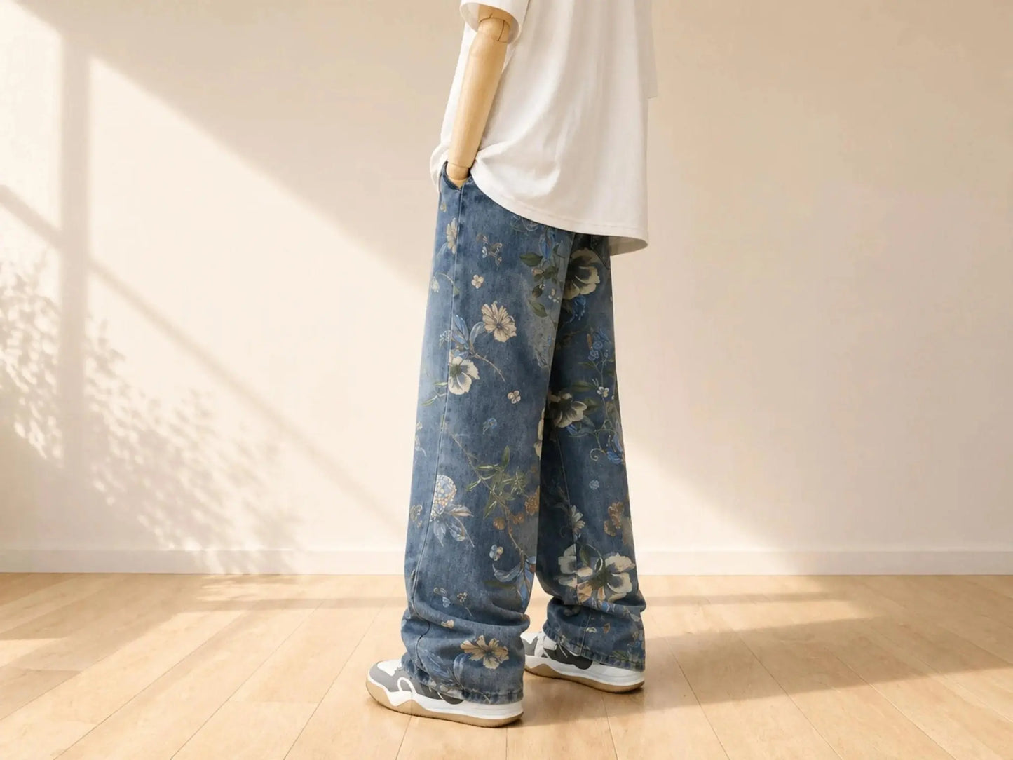 Floral Wide Leg Jeans – Relaxed Streetwear Denim JuChachaShop