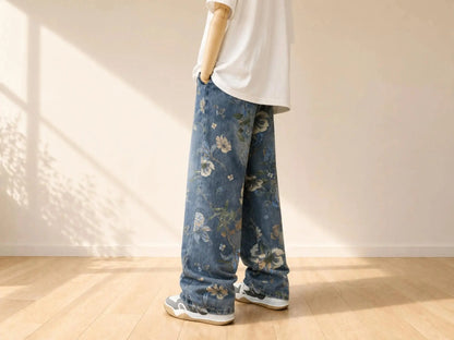 Floral Wide Leg Jeans – Relaxed Streetwear Denim JuChachaShop
