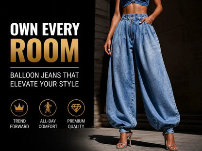 Women's High-Waist Balloon Wide-Leg Jeans – Relaxed Everyday Denim Pants JuChachaShop