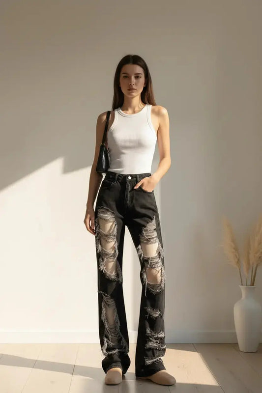 Calça com modelo em estúdio