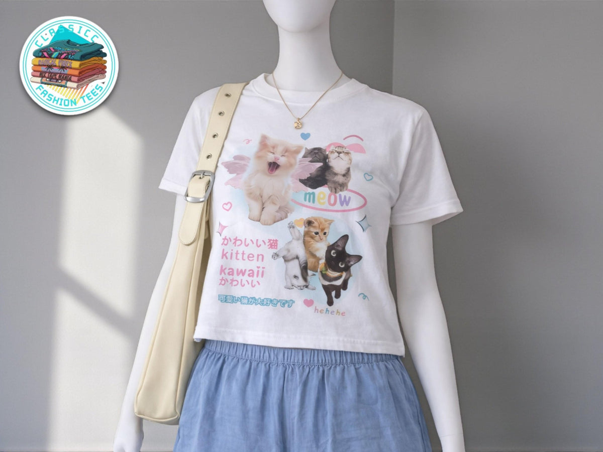 Adorable Kawaii Kitten Graphic Tee – Perfect for Cat Lovers!