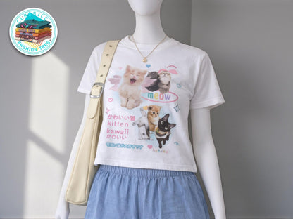Adorable Kawaii Kitten Graphic Tee – Perfect for Cat Lovers!