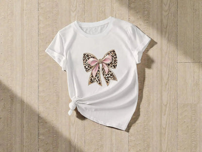 Women's Leopard Bow Graphic Tee | Soft Casual Top JuChachaShop