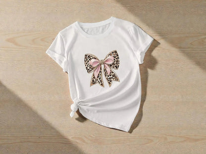 Women's Leopard Bow Graphic Tee | Soft Casual Top JuChachaShop