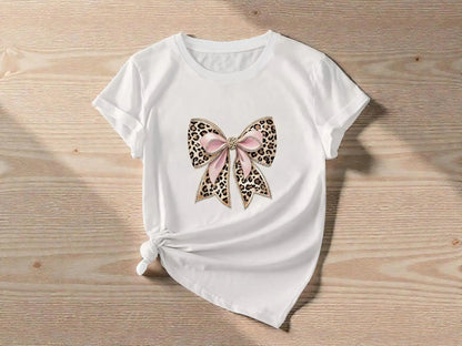 Women's Leopard Bow Graphic Tee | Soft Casual Top JuChachaShop