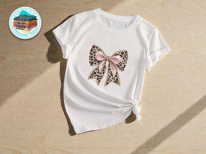 Women's Leopard Bow Graphic Tee | Soft Casual Top JuChachaShop