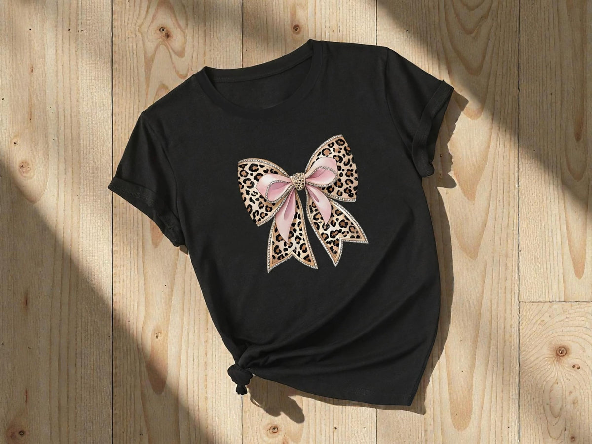 Women's Leopard Bow Graphic Tee | Soft Casual Top