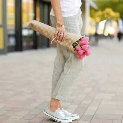 Women's Linen Pants | High-Waisted Drawstring Ankle-Length Trousers JuChachaShop