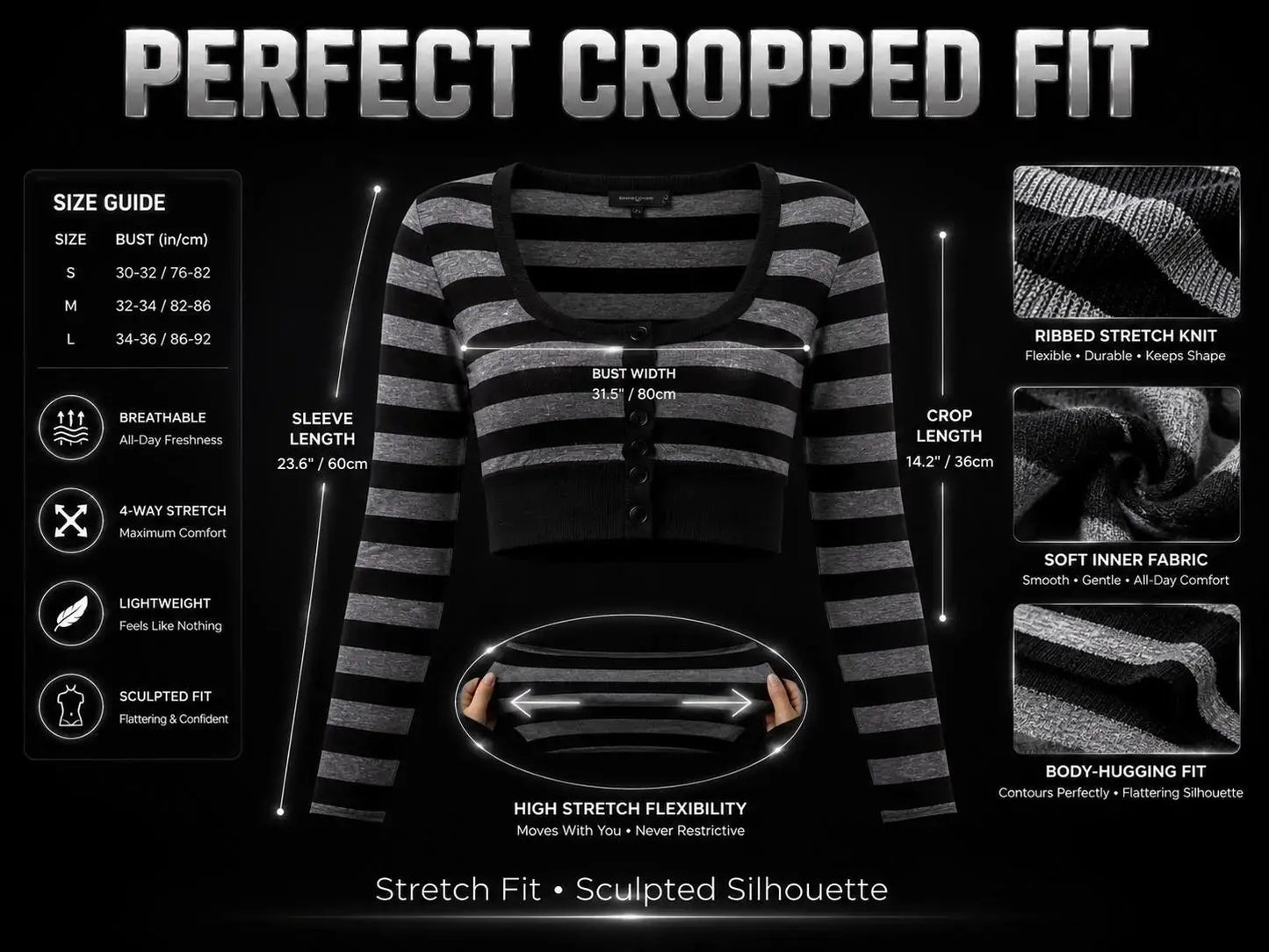 Y2K Striped Crop Cardigan, Long Sleeve Knit Top, Grunge Emo Streetwear JuChachaShop