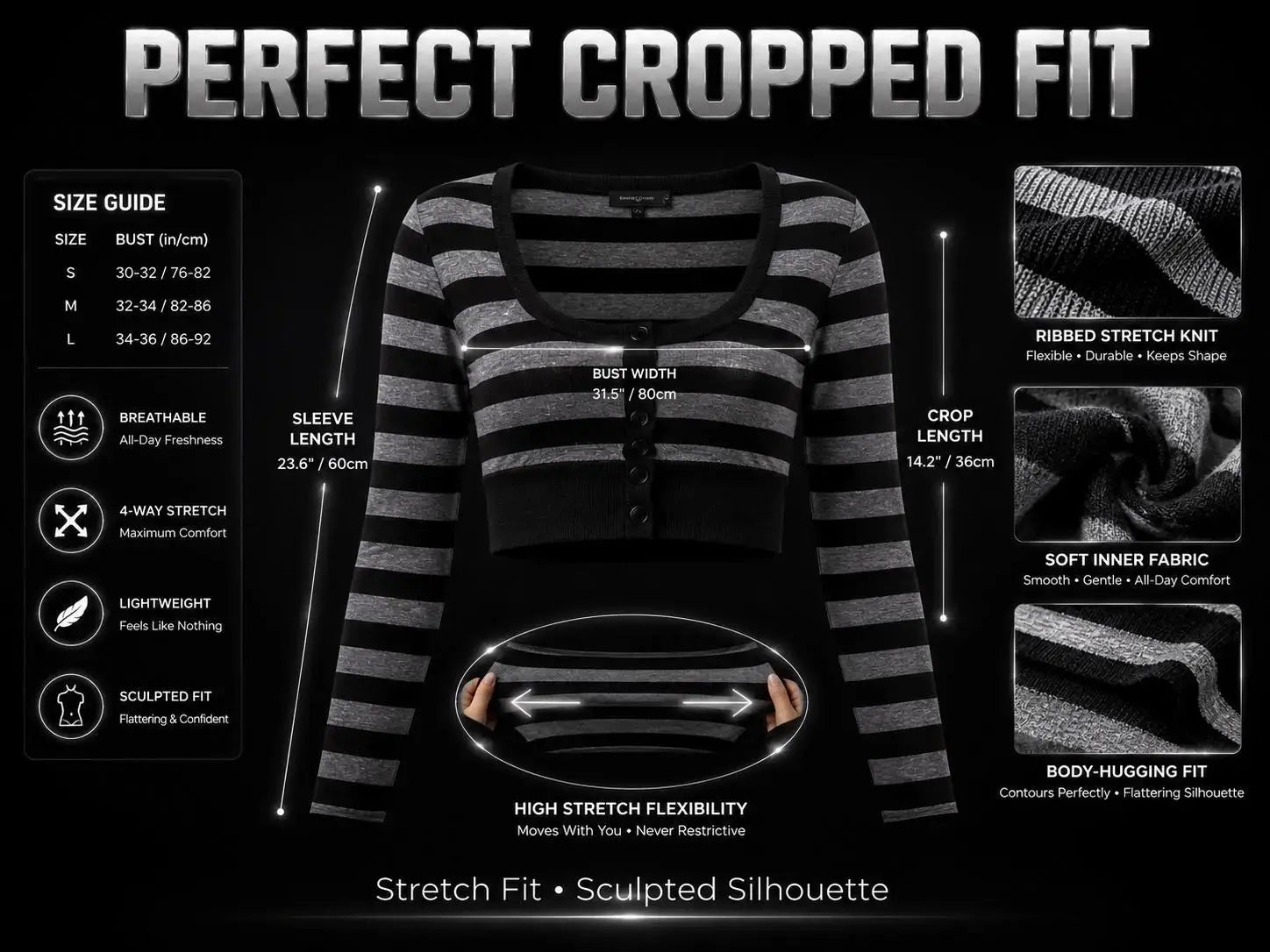 Y2K Striped Crop Cardigan, Long Sleeve Knit Top, Grunge Emo Streetwear JuChachaShop